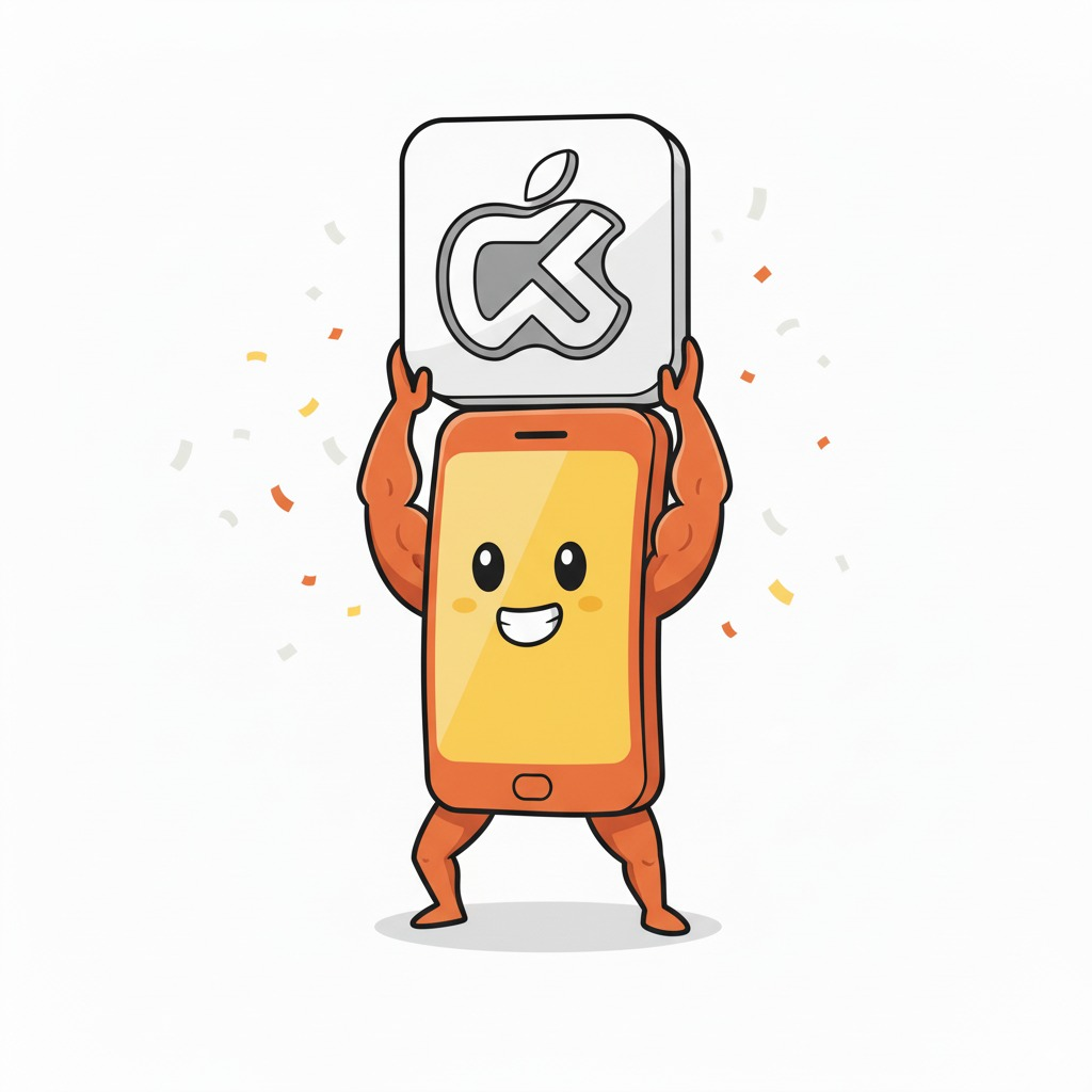 Triumphant Gimli holding Apple App Store logo